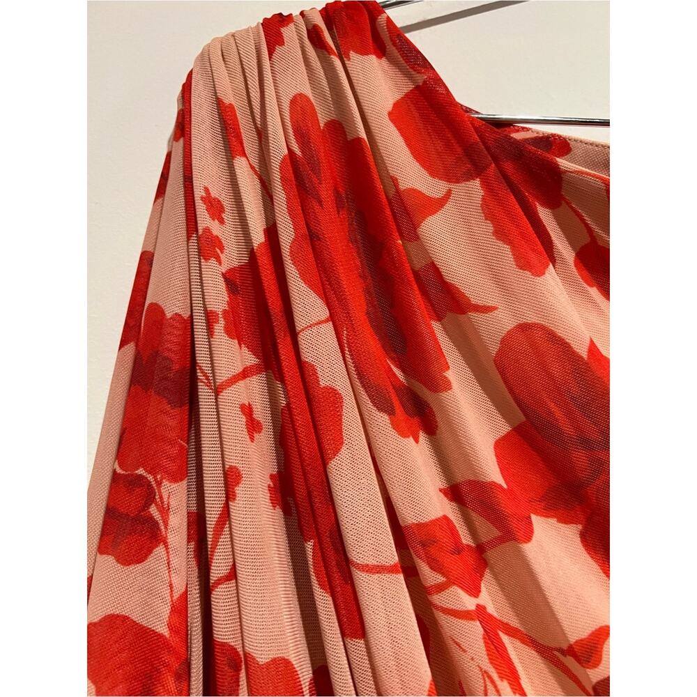 Pretty Lavish Floral Mesh Maxi Dress Size 20 Pink Red Ruched Long Sleeve NWT - Picture 4 of 9